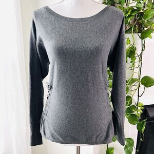 INC International Concepts Charcoal Gray Laceup Sides Soft Stretchy Blouse Large